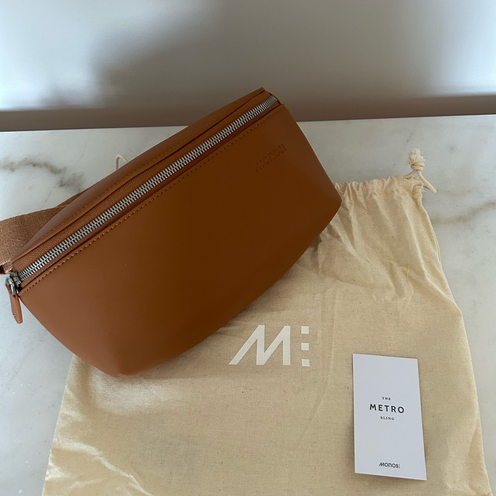 Monos Metro Sling - Minimalist Brown Vegan Leather Belt Bag with Zipper Closure
